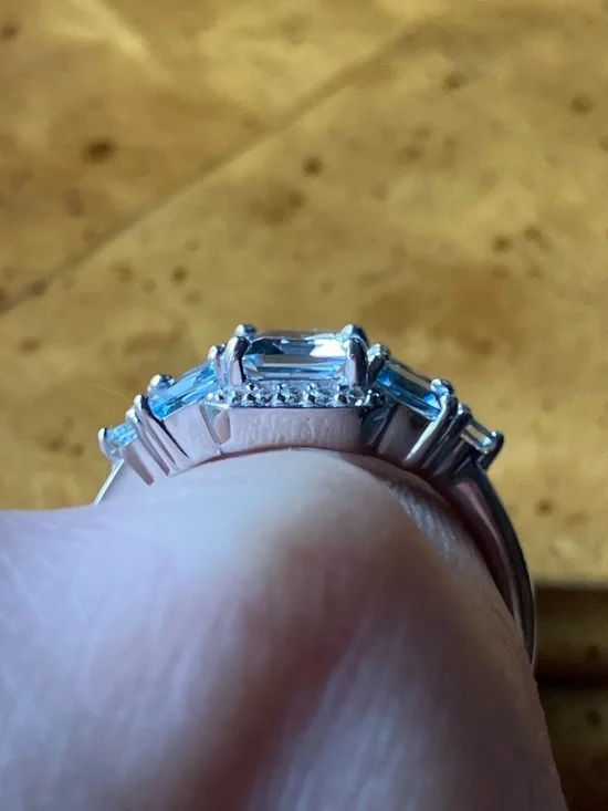 Natural Aquamarine Blue Topaz Sterling Silver Ring Size 10 - Picture 2 of 11